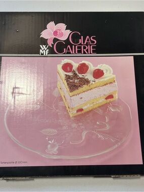 Glas Galerie Fleur Crystal Cake Plate 320mm Or 12” With Etched Floral Design